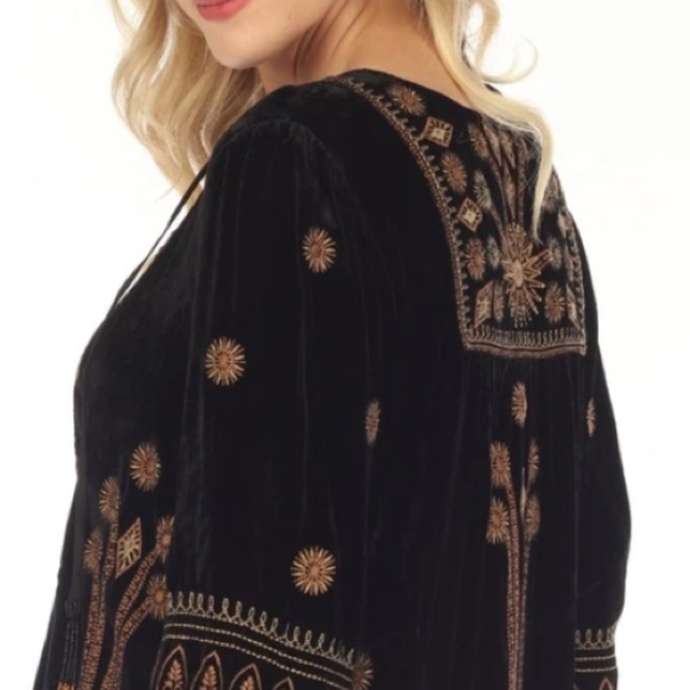 Johnny Was Heidi Velvet Yoke Dress Embroidered Beaded Tassel NWT - Picture 11 of 12